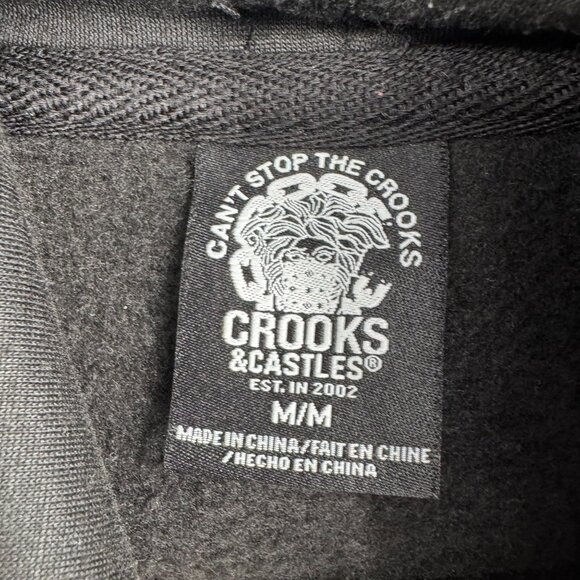 Crooks & Castles Black on Black Logo Hoodie Sweatshirt Men's Medium Black - Picture 9 of 12